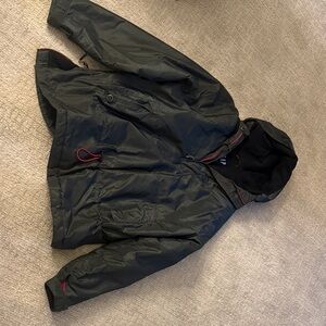 GAP Black Hooded Jacket with Red Zipper Accents